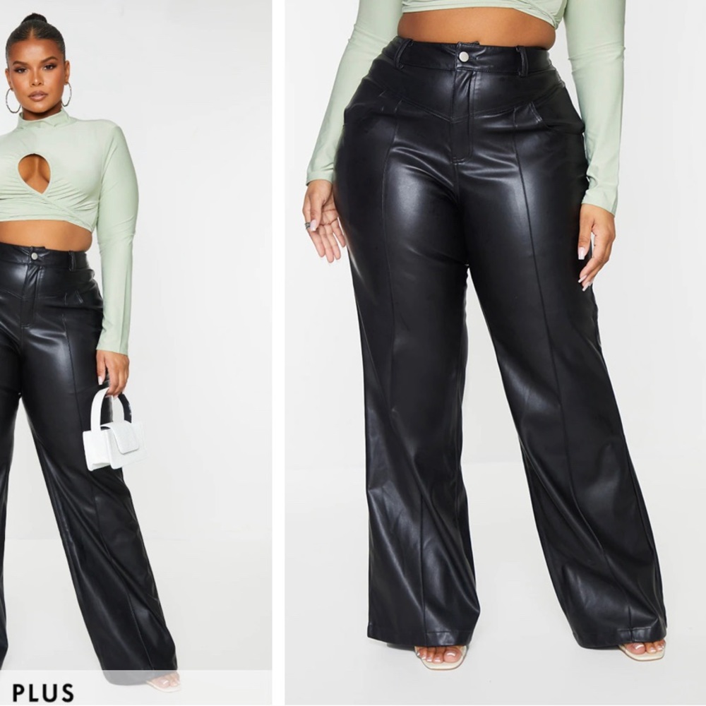 Boohoo black plus faux leather flared pants